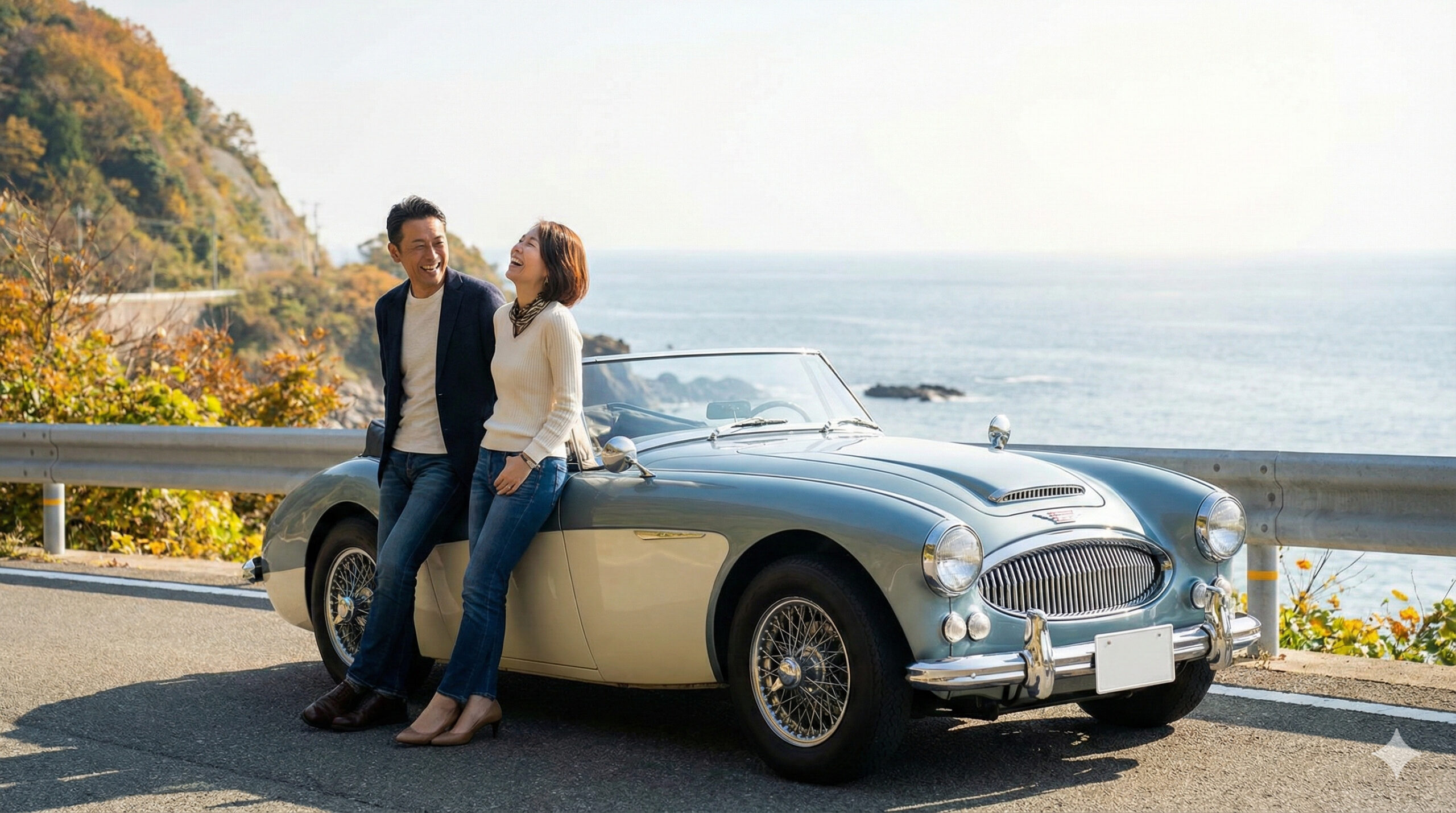 クラシックカーと日本人カップル