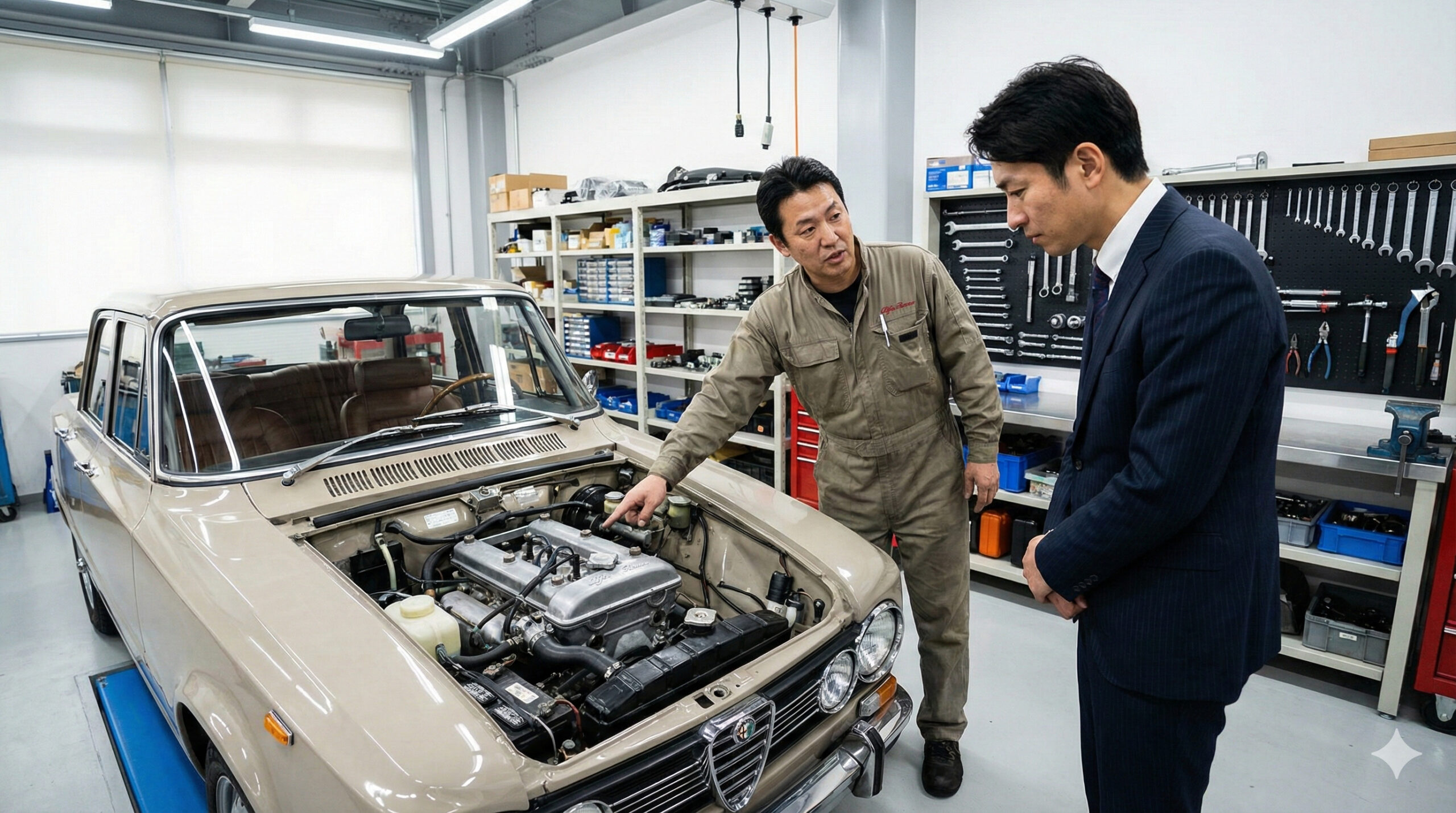 クラシックカーメンテナンス風景