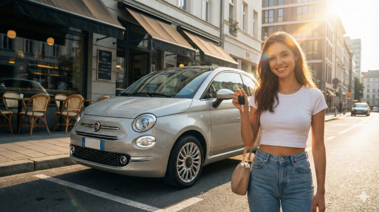 レトロカーと女性