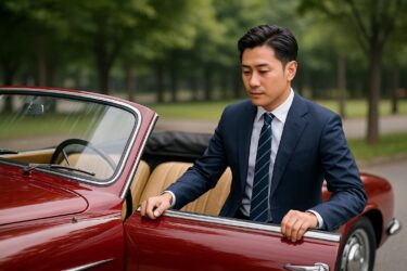 クラシックカーの購入の試し乗りサラリーマン