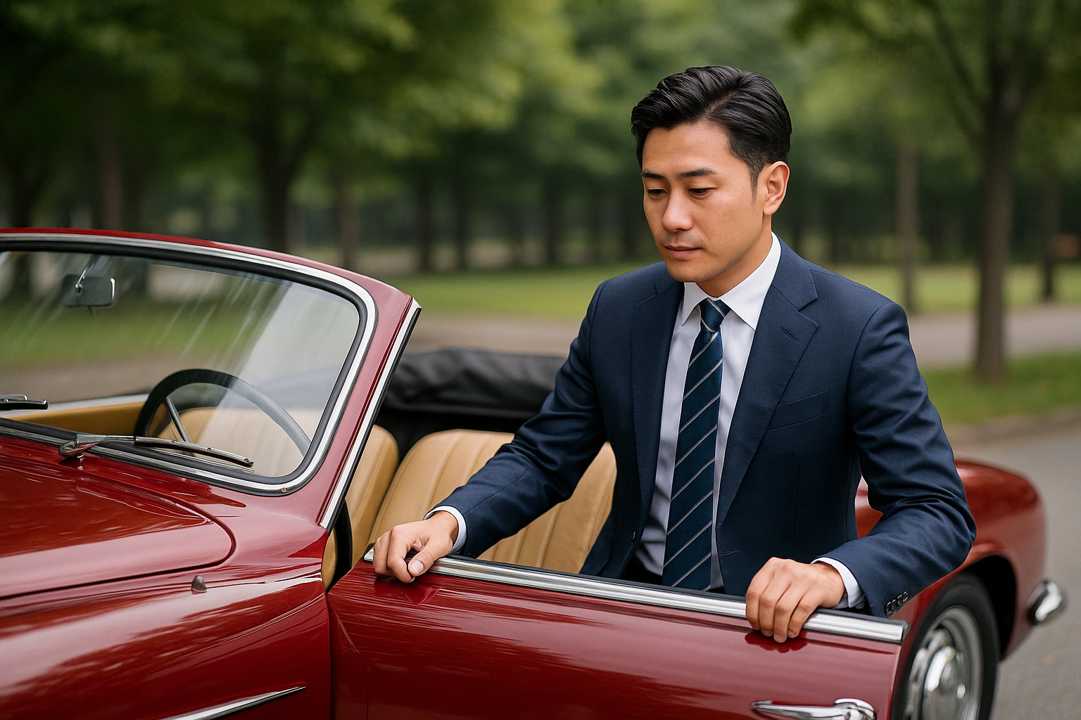 クラシックカーの購入の試し乗りサラリーマン