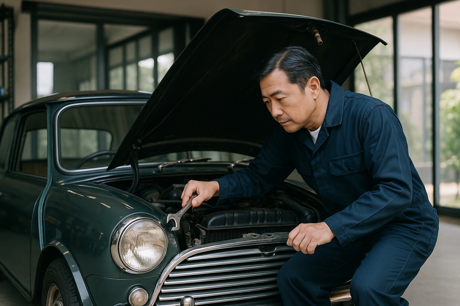旧車メンテナンス中画像