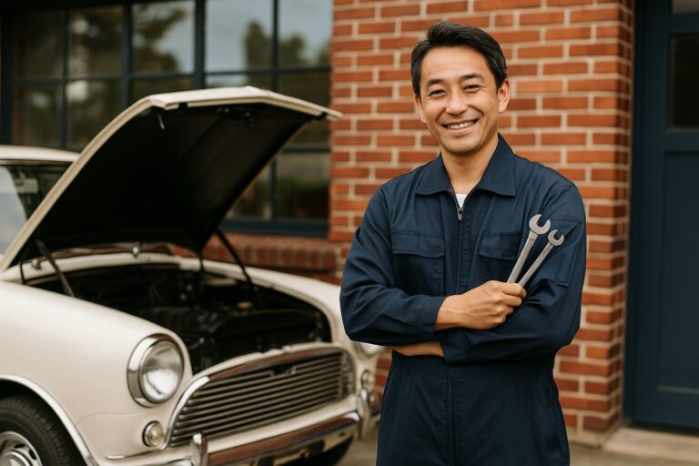 旧車メンテナンスポーズ画像