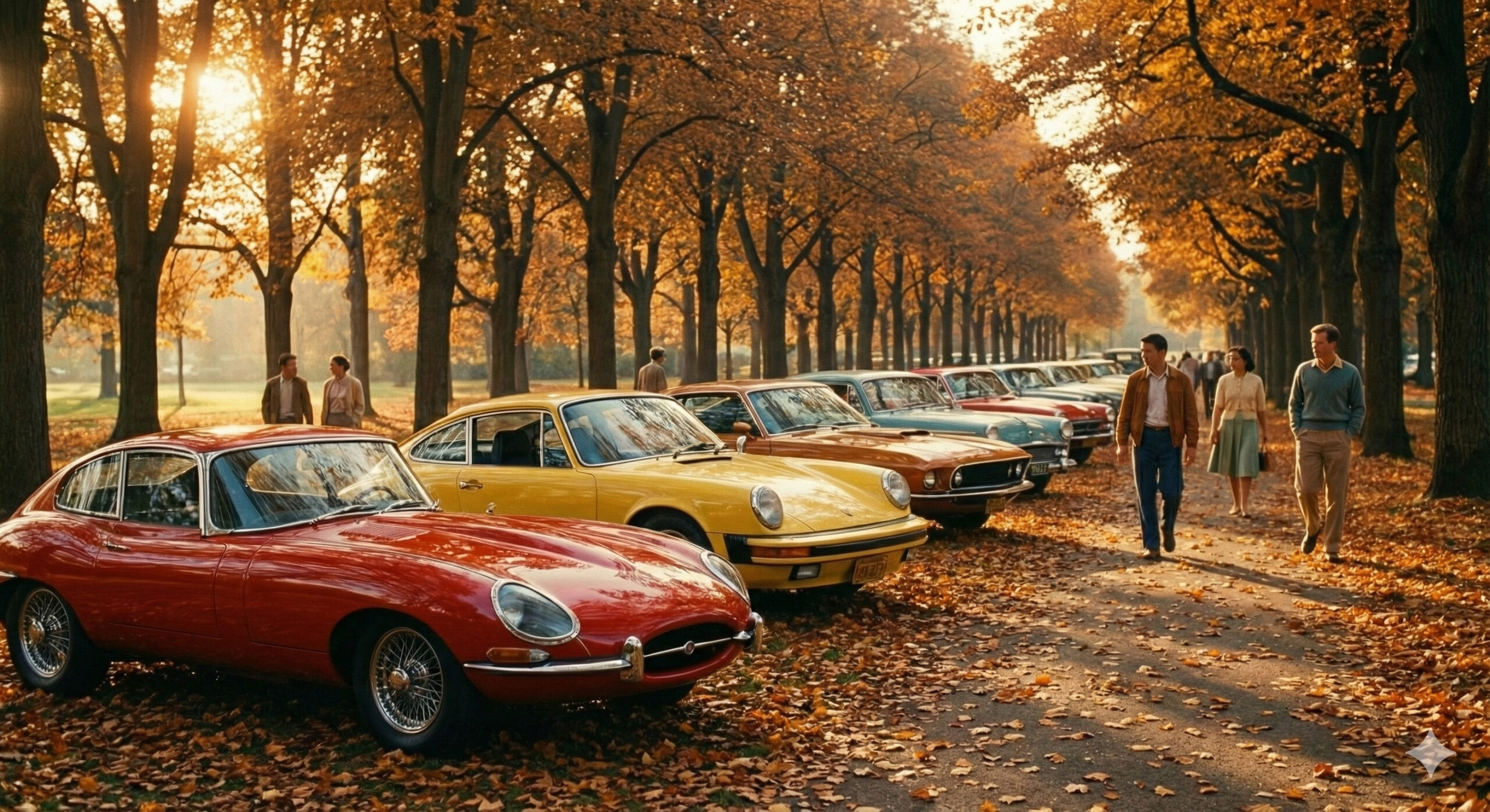 クラシックカーと秋の並木道2